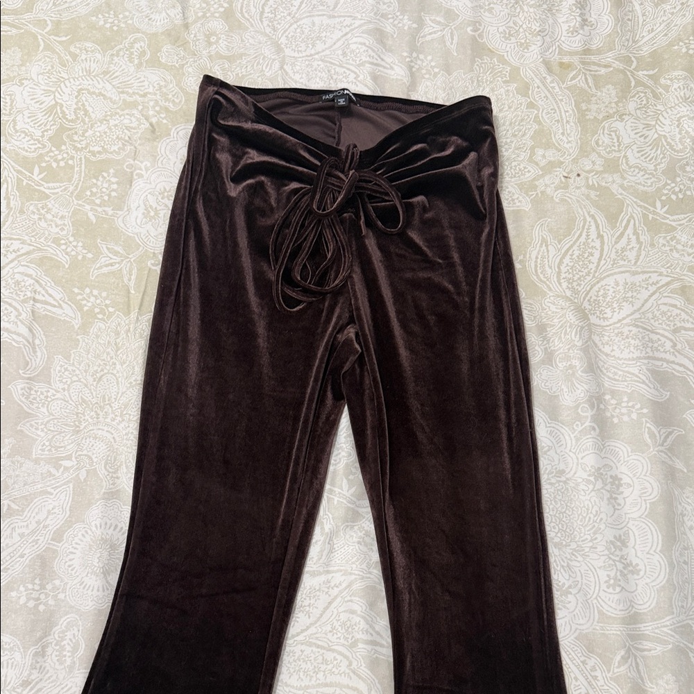 Fashion Nova Chocolate Velvet Wide Leg Pants